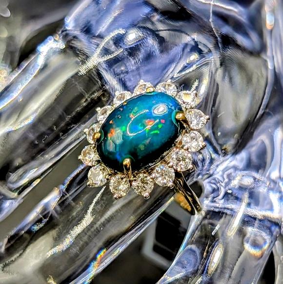 None Jewelry - 10K Gold Miami Blue Opal